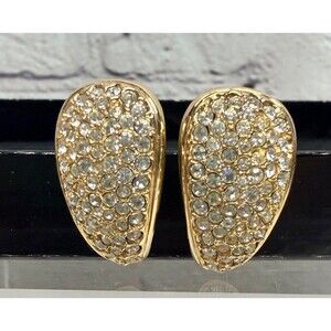 Swarovski S.A.L. Pave Encrusted Post Earrings Crystal Yellow Gold Tone Glam